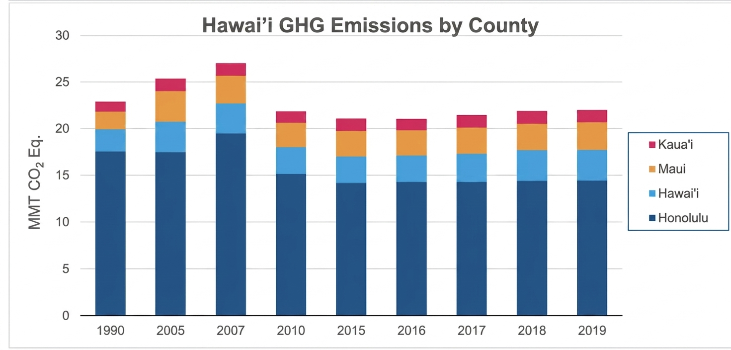 Hawaiʻi greenhouse gas emissions by county from 1990 to 2019
